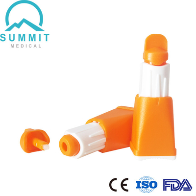 Laranja ajustável da lanceta de sangue 28G da segurança dos ajustes múltiplos da profundidade 1.3mm/1.8mm/2.3mm