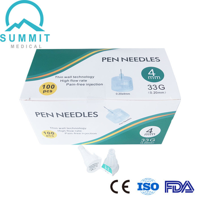A insulina livre Pen Needles Compatible da dor com a maioria de diabetes encerra 0,20 x 4mm (33G x 4mm)